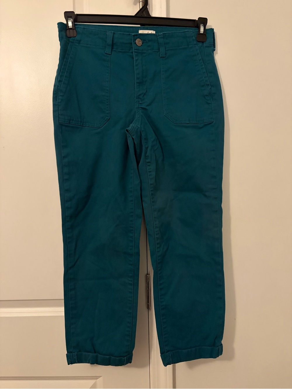 Wonderly Teal Straight Crop Chino Pants